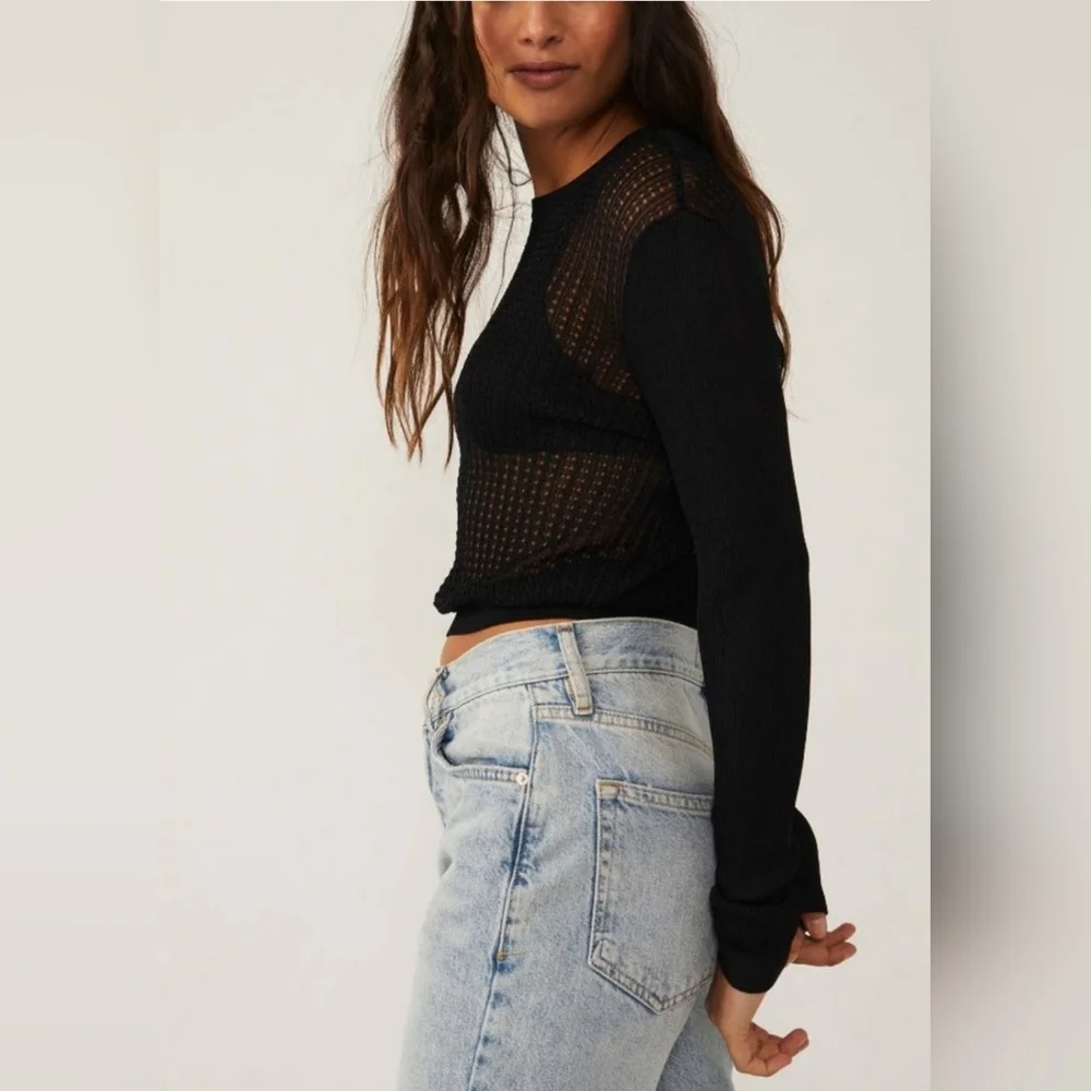 NWOT Free People H20 Crew Sheer Top ~  Black ~ XL - Picture 5 of 9